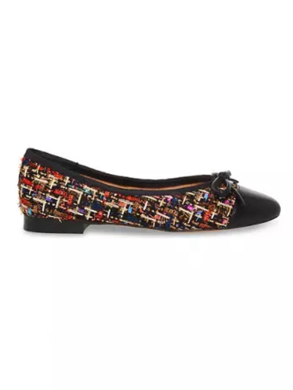 Steve Madden Black Multicolor Tweed Ballet Flat with Bow Accent